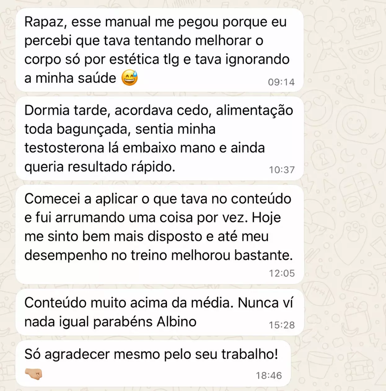 Depoimento de leitor sobre aplicar o manual e melhorar disposição